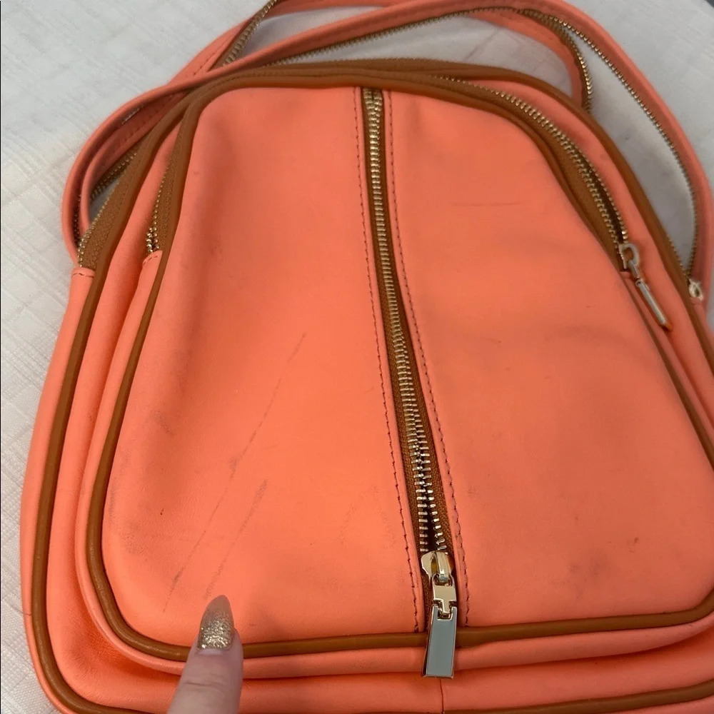 Valentina Italian Orange Pebbled Leather Sling Backpack/Shoulder Bag 🍊